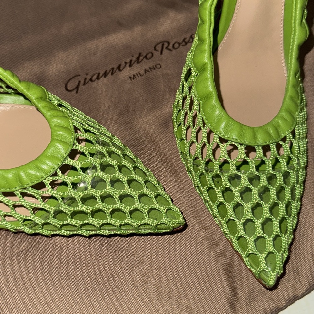 GIANVITO ROSSI NEW PUMPS MESH GREEN LEATHER TRIM IT37